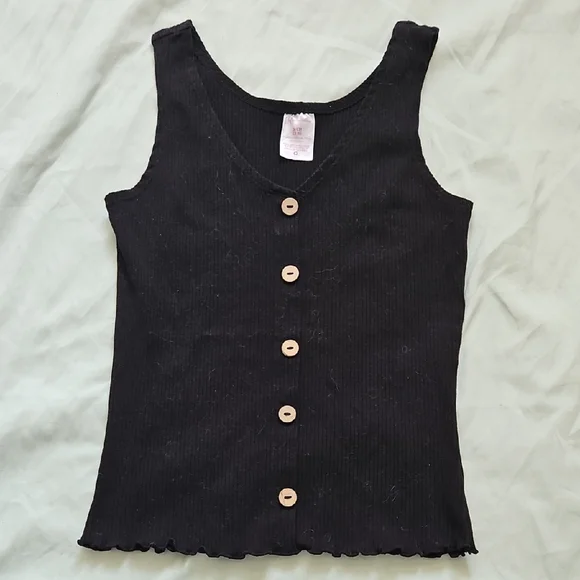 No Boundaries Black Ribbed Tank with Buttons, Size S - Picture 1 of 5